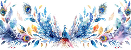 Elegance Unveiled: Iridescent Watercolor Peacock Feathers with Intricate Patterns for Your Desktopの素材