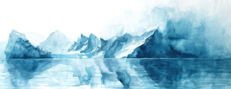 Frozen Majesty: Abstract Watercolor Icebergs in Cool Blues and Whites for a Serene Desktopの素材