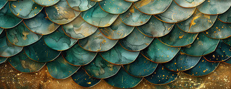 Dragon Essence: Abstract Watercolor Scales in Greens and Golds for a Mythical Desktop Backgroundの素材