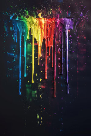 Creative Freedom: Rainbow Drips Against a Dark Background in Watercolor Abstractの素材