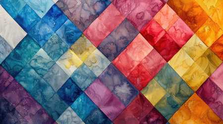 Artistic Harmony: Watercolor and Digital Pixel Mosaic in a Spectrum of Colors for Desktop Aestheticsの素材
