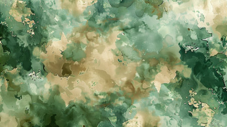Intriguing Wilderness: Abstract Camouflage Watercolor in Natural Greens and Browns for a Desktop Backgroundの素材