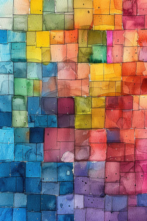 Mosaic Fusion: Abstract Watercolor Pixels Blending Artistic Traditions into Colorful Squaresの素材