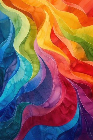 Rainbow Waterfall Elegance: Colorful Watercolor Ribbons Flowing for a Vibrant Desktop Backgroundの素材