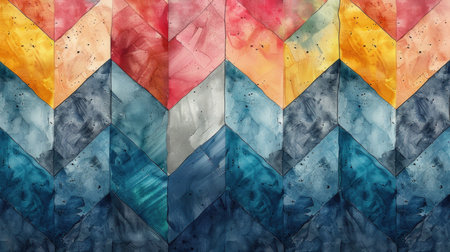 Abstract Chevron Harmony: Dynamic Watercolor Patterns in Alternating Colors for a Contemporary Desktopの素材