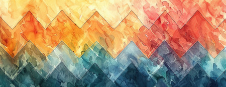 Modern Zigzag Elegance: Watercolor Chevron with Vibrant Alternating Colors for Desktop Backgroundの素材