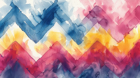 Modern Zigzag Elegance: Watercolor Chevron with Vibrant Alternating Colors for Desktop Backgroundの素材