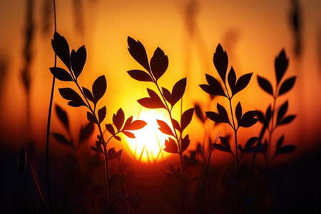 Silhouettes of plants at duskの素材