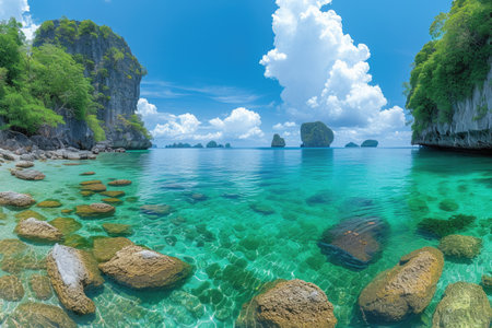 Emerald waters and limestone cliffs of a tropical paradiseの素材