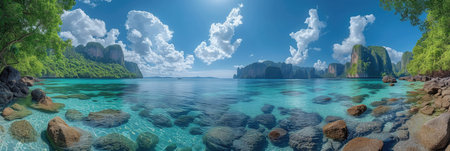 Emerald waters and limestone cliffs of a tropical paradiseの素材