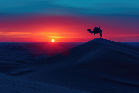 Majestic camel on the sands at duskの素材