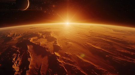 A Glimpse into the Future of Space Travel with a Commercial Liner's Regular Trip from Earth to Mars, Approaching the Martian Atmosphereの素材