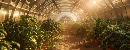Futuristic AI-Managed Martian Agriculture: Robotic Farming Inside a Protective Domeの素材