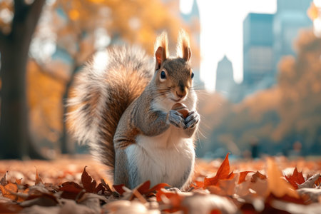 Squirrel among fallen leavesの素材