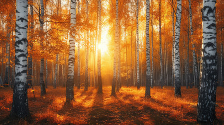 The birch forest of golden autumnの素材