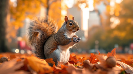 Squirrel among fallen leavesの素材