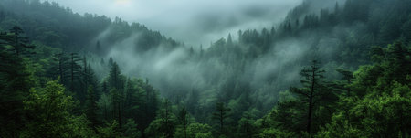 A mystical forest shrouded in mist.の素材