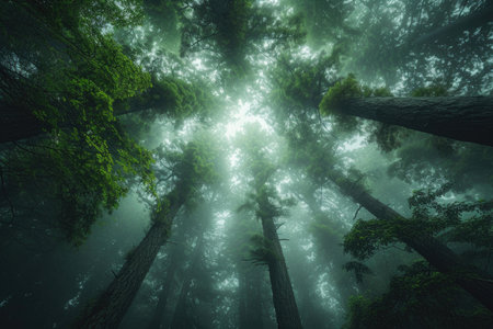 A mystical forest shrouded in mist.の素材