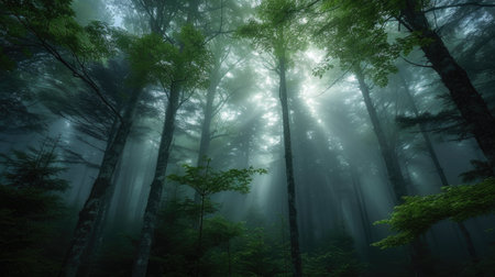 A mystical forest shrouded in mist.の素材