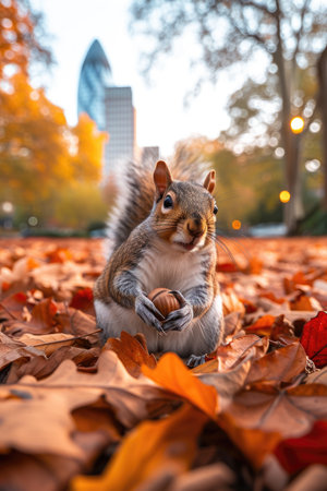 Squirrel among fallen leavesの素材