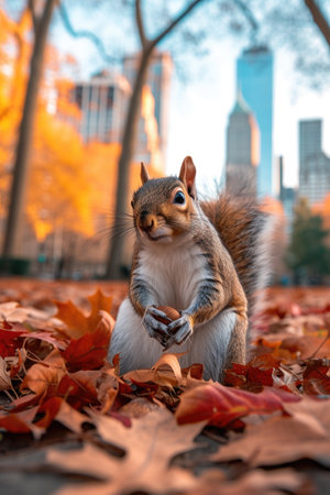 Squirrel among fallen leavesの素材
