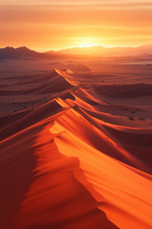 Sunrise over the desert dunesの素材