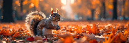Squirrel among fallen leavesの素材