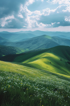 Green summer hills in the mountainsの素材