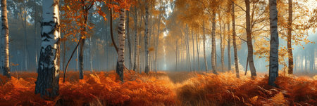 The birch forest of golden autumnの素材