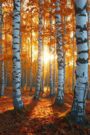 The birch forest of golden autumnの素材