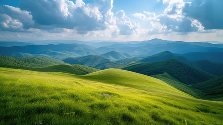 Green summer hills in the mountainsの素材