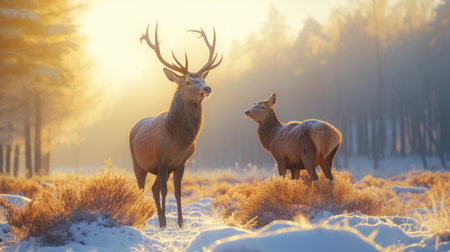 Majestic Deer in Winter Sunriseの素材