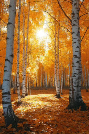 The birch forest of golden autumnの素材