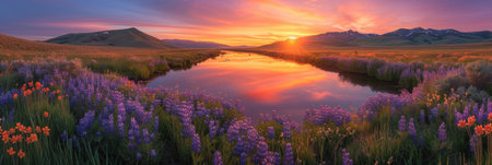 Wildflower Sunset in Mountain Valleyの素材