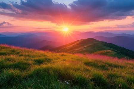 Fiery Sunset and Blooming Hillsの素材