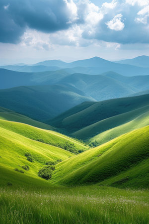 Green summer hills in the mountainsの素材