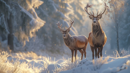 Majestic Deer in Winter Sunriseの素材