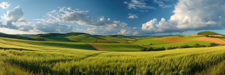 Sunny Landscape with Green Fieldsの素材