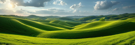 Rolling Green Hills under Cloudy Skiesの素材