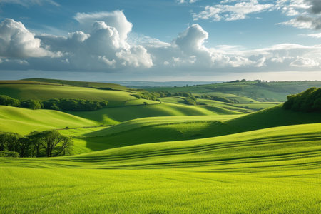 Rolling Green Hills under Cloudy Skiesの素材