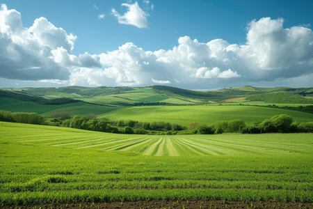 Sunny Landscape with Green Fieldsの素材
