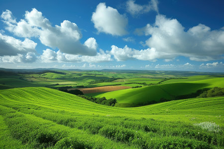 Sunny Landscape with Green Fieldsの素材
