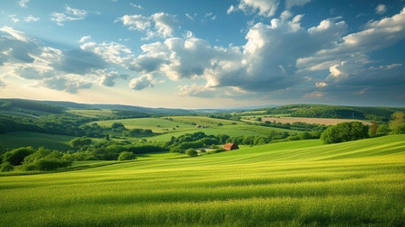 Rolling Green Hills under Cloudy Skiesの素材