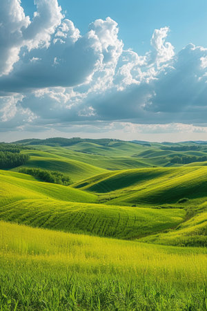 Rolling Green Hills under Cloudy Skiesの素材