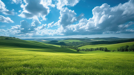 Rolling Green Hills under Cloudy Skiesの素材