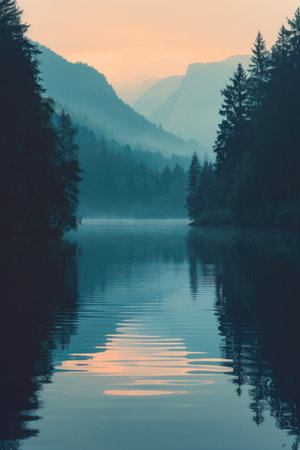 Misty Morning by the Mountain Lakeの素材