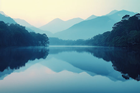 Misty Morning by the Mountain Lakeの素材