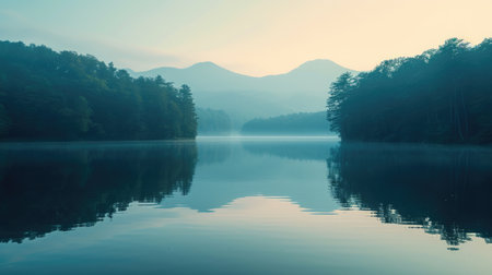 Misty Morning by the Mountain Lakeの素材