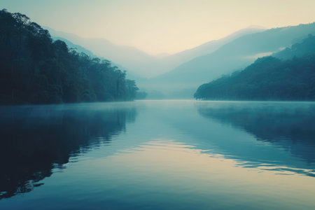 Misty Morning by the Mountain Lakeの素材