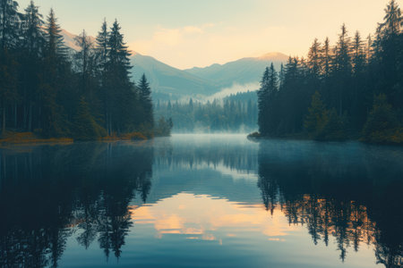 Tranquil Dawn at the Forest Lakeの素材